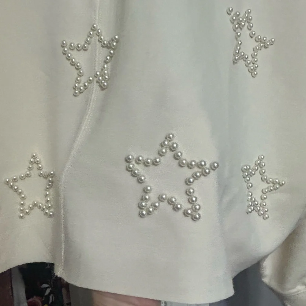 Cream Star Embellished Women's Sweater Simply Southern Size Small